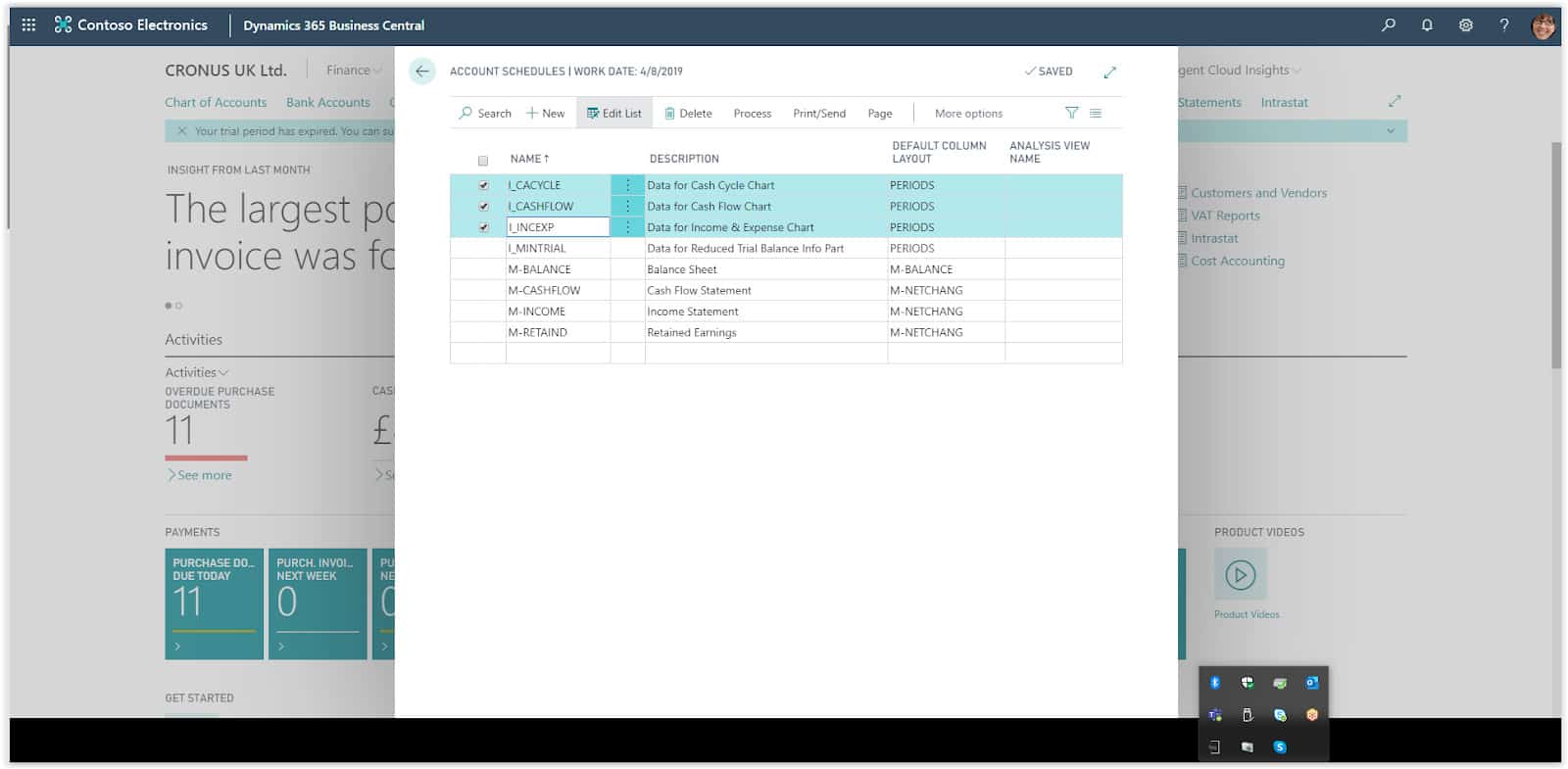 Account schedule list 2 - Microsoft dynamics