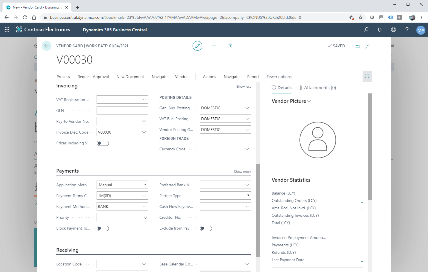 setup new supplier in business central