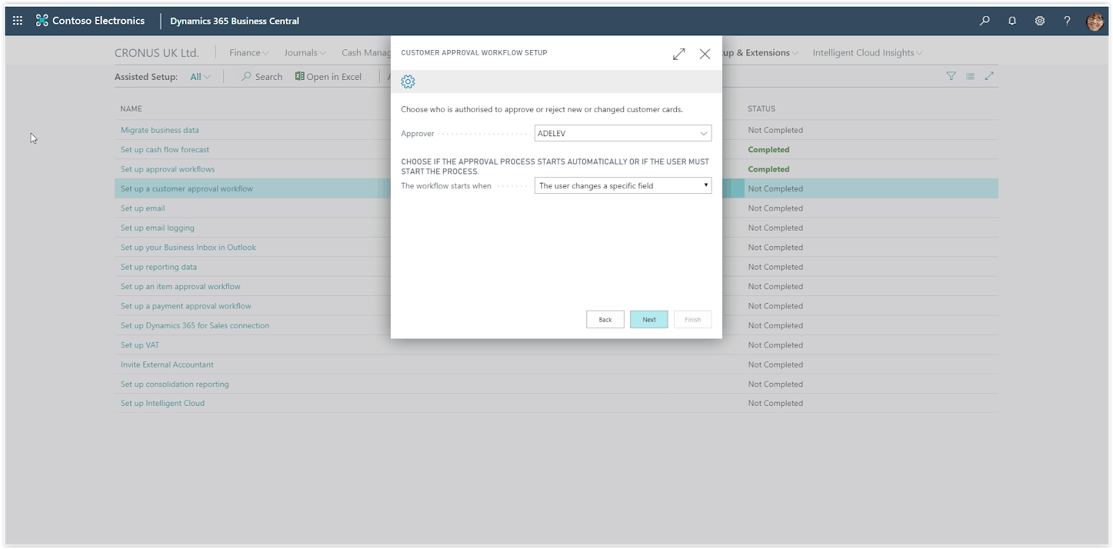 enable workflow in business central