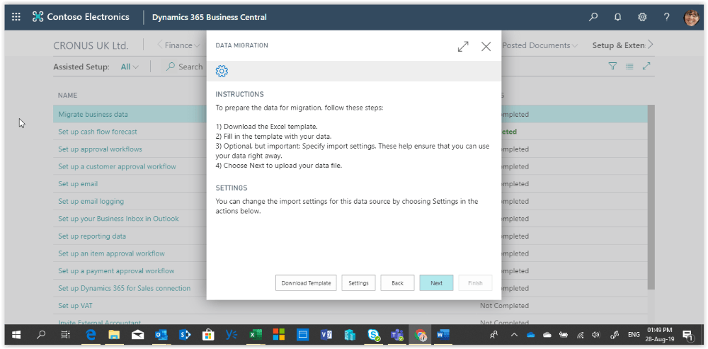 migrating business data in business central